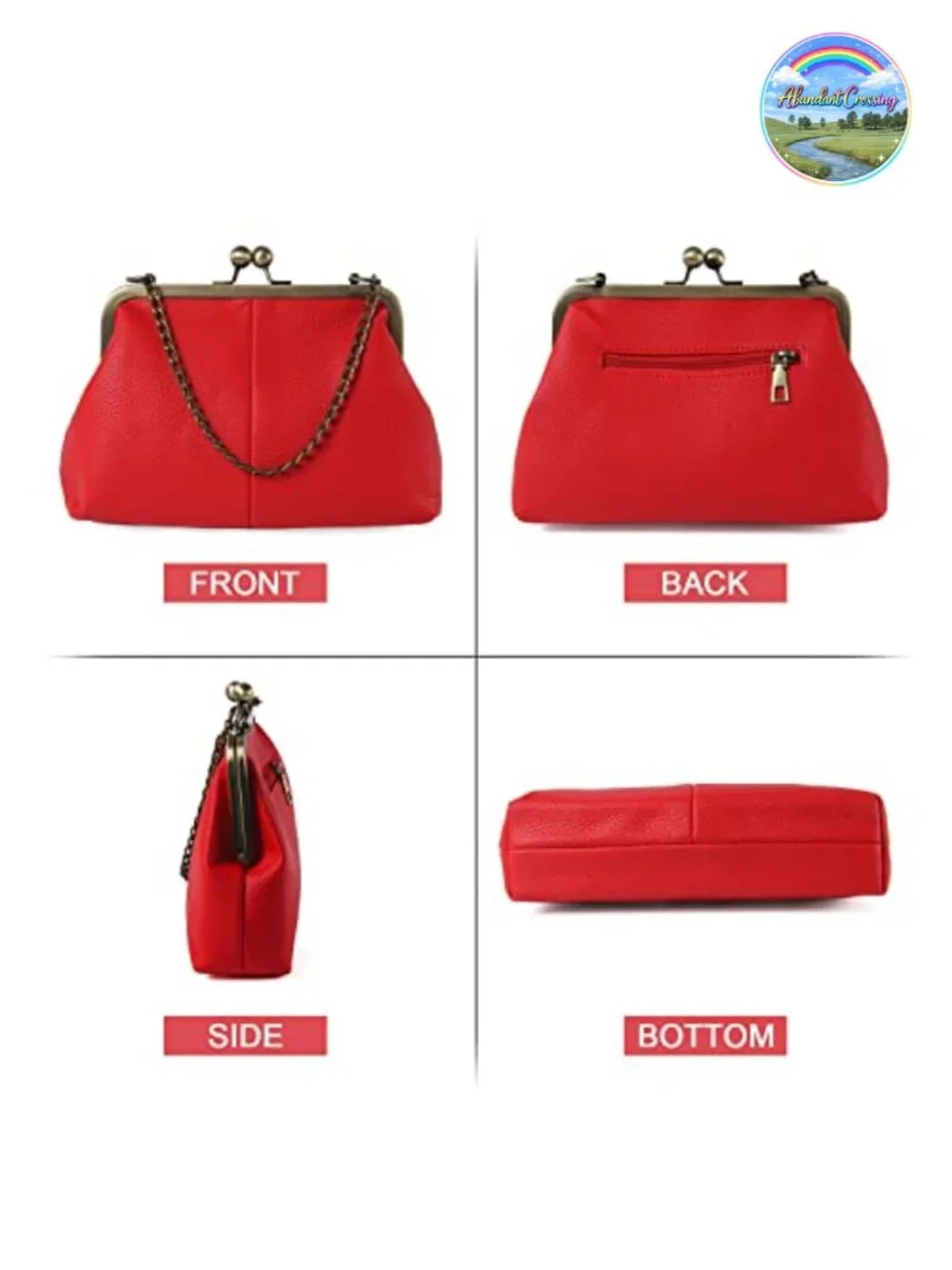 Lanpet Womens Kiss Lock Clutch PU Leather Crossbody Bag with Chain Strap